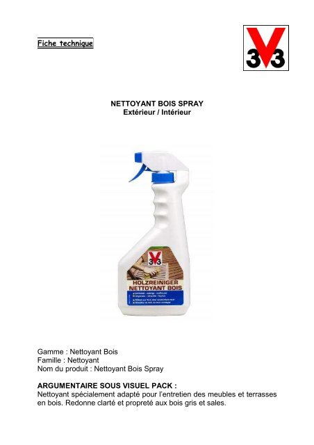 Fiche technique nettoyant bois SPRAY Ext