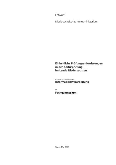 Entwurf Niedersächsisches Kultusministerium Einheitliche ...