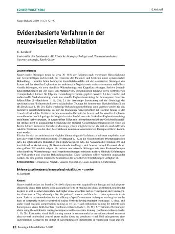 Evidenzbasierte Verfahren in der neurovisuellen Rehabilitation