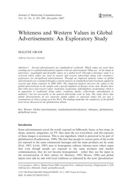 Whiteness and Western Values in Global Advertisements: An ...