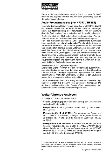 HF-Analyser - Gigahertz Solutions