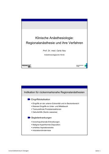 Regionalanästhesie und ihre Verfahren - Anästhesiologische Klinik ...