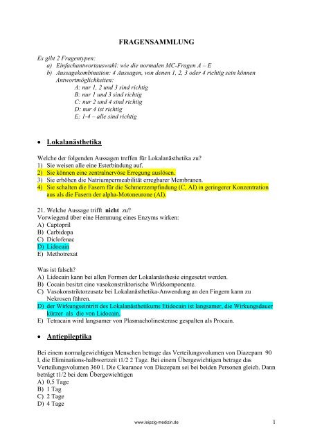 FRAGENSAMMLUNG • Lokalanästhetika • Antiepileptika