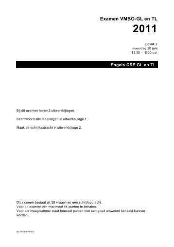 Examen VMBO-GL en TL 2011 - Examenblad.nl