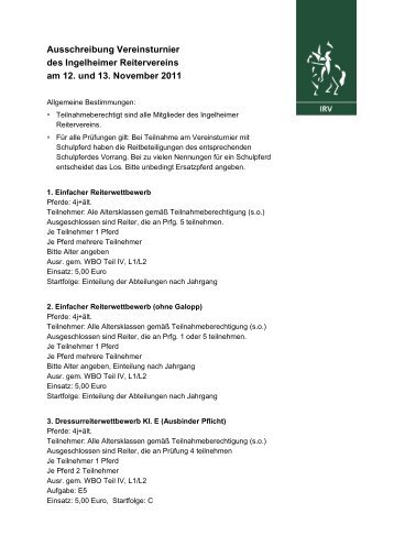 Ausschreibung Vereinsturnier des Ingelheimer Reitervereins am 12 ...