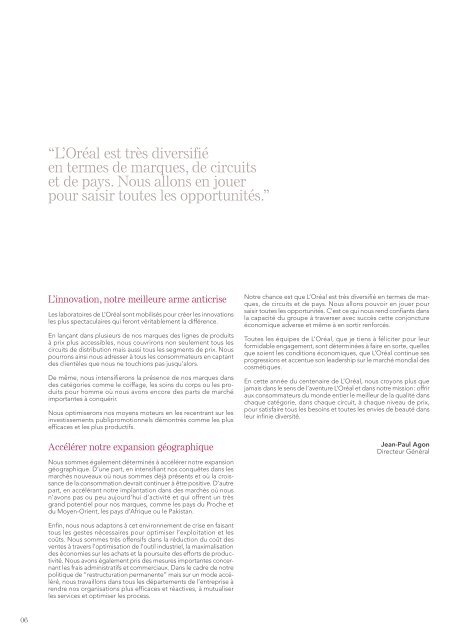 Rapport Annuel 2008 - Développement Durable - L'Oréal