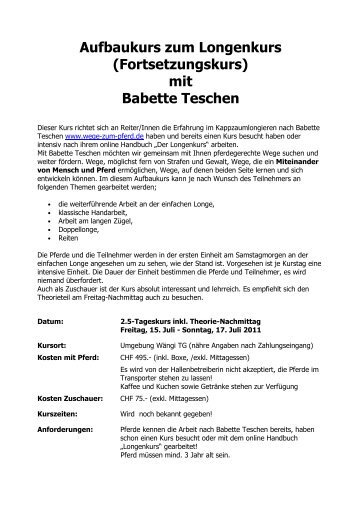 Kurs Babette Teschen 15.-17.07.2011 - Reitkalender