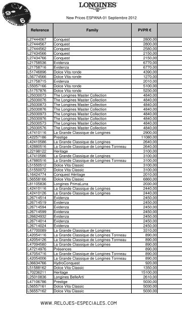 New Prices ESPANA-01 Septiembre 2012.xlsx - Relojes Especiales