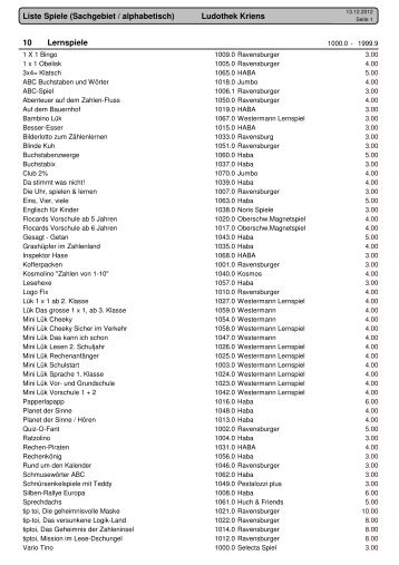 Spieleliste nach Sachgebieten - LUDOTHEK KRIENS