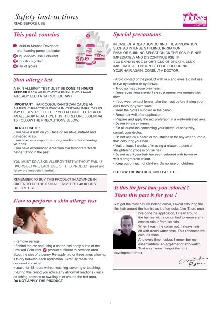 Safety instructions - Sublime Mousse L'Oréal Paris Safety instructions - Sublime Mousse L'Oréal Paris