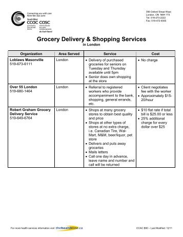 Grocery Delivery & Shopping Services in London - Thehealthline.ca