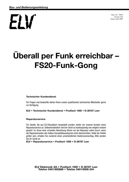 Überall per Funk erreichbar – FS20-Funk-Gong - ELV