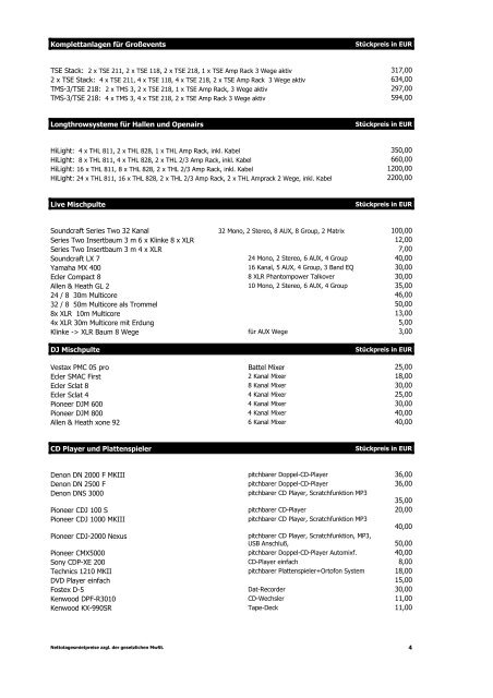 Mietpreisliste 2013 - A.K.u.s.t.i.k Veranstaltungstechnik