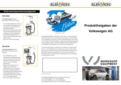 Produktfreigaben der Volkswagen AG - ELEKTRON Bremen GmbH