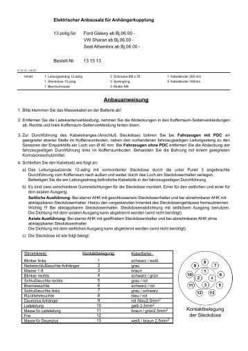 Montageanleitung zum E-Satz - Kfzpoint