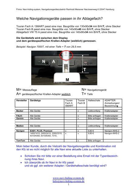 Einbauanleitung - welches Navi passt.PDF - Navi-hiding-system