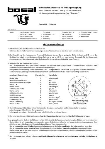 Einbauanleitung für den 13-poligen Elektrosatz - Carkupplung