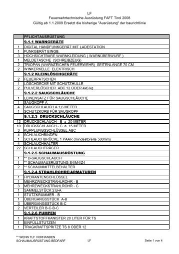 LF Feuerwehrtechnische Ausrüstung FAFT Tirol 2008 Gültig ab 1.1 ...