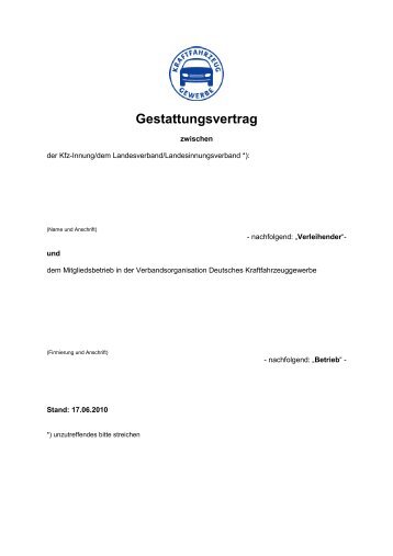 Gestattungsvertrag - Kfz-Innung Stuttgart