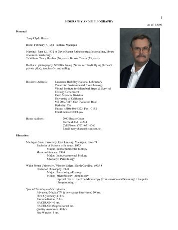 BIOGRAPHY AND BIBLIOGRAPHY As of - Earth Sciences Division ...