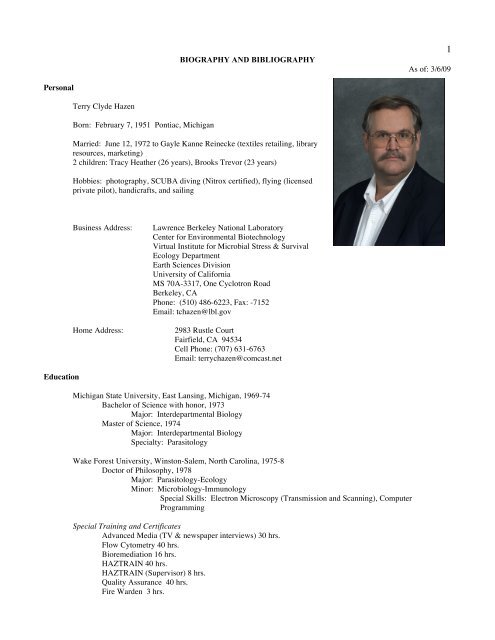 BIOGRAPHY AND BIBLIOGRAPHY As of - Earth Sciences Division ...