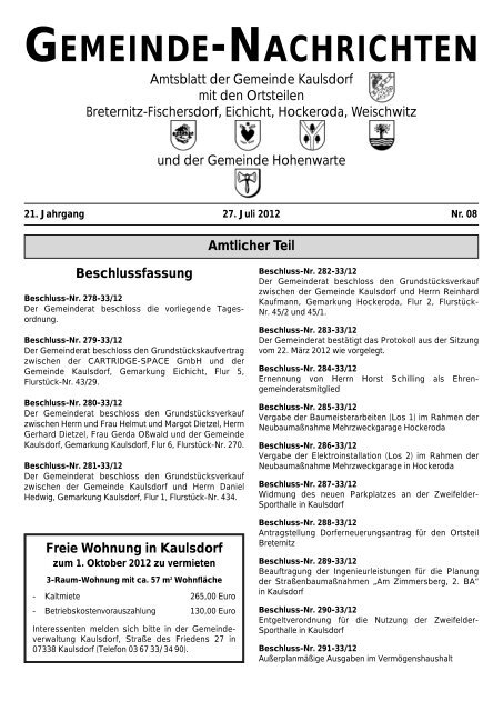 Kirchliche Nachrichten - Gemeinde Kaulsdorf(Saale)