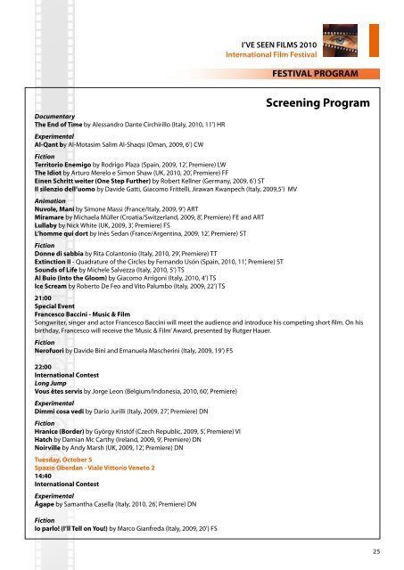 Screening Program - I'VE SEEN FILMS - International Film Festival