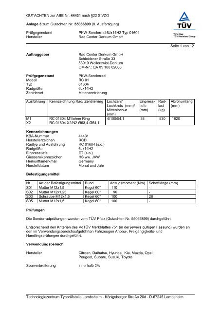 Excel Felgen Gutachten Pdf