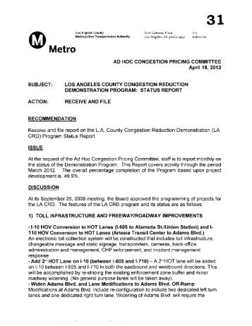 April 18, 2012 - Item 31 - Ad-Hoc Congestion Pricing ... - Metro