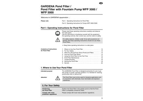 OM, Gardena, Pond Filter / Pond Filter with Fountain Pump WFP ...