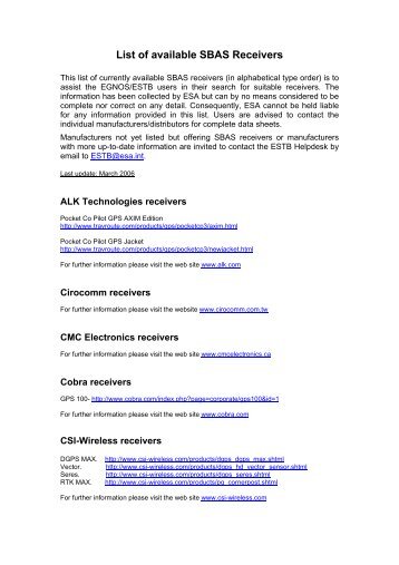 List of available SBAS Receivers - ESA