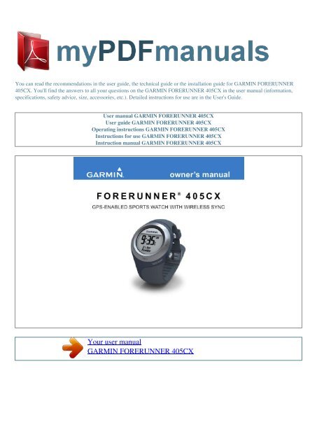 User manual GARMIN FORERUNNER 405CX - MY PDF MANUALS