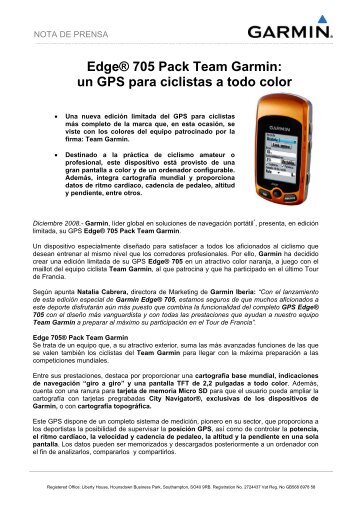 Edge® 705 Pack Team Garmin: un GPS para ciclistas a todo color