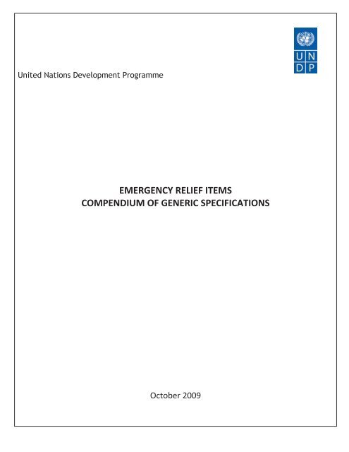 emergency relief items compendium of generic specifications