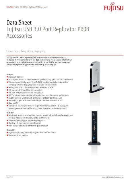 Data Sheet Fujitsu USB 3.0 Port Replicator PR08 Accessories