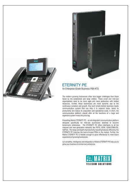 Eternity PE for PDF - Matrix PABX, Matrix Phone System, Matrix ...