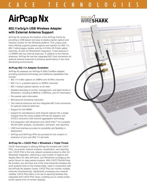 AirPcap Nx: 802.11a/b/g/n USB Wireless Adapter with External ...