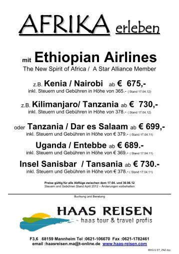 erleben mit Ethiopian Airlines - HAAS REISEN haas tour & travel profis