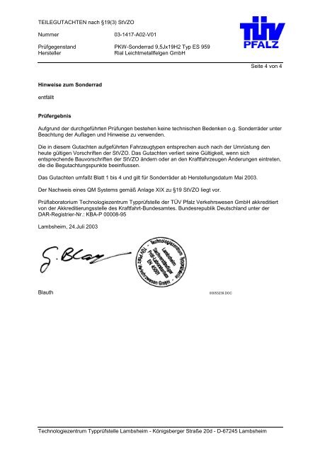 TEILEGUTACHTEN nach §19(3) StVZO Nummer 03-1417-A02-V01 ...