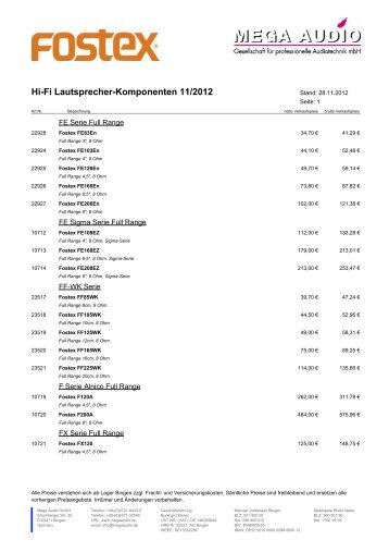 Fostex Hifi Lautsprecherkomponenten - Mega Audio