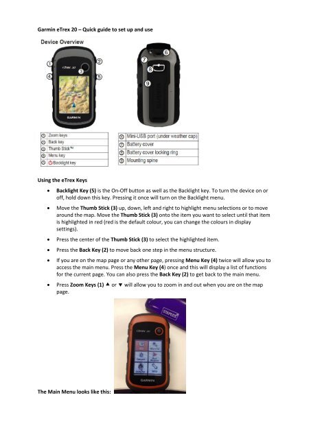 Garmin eTrex 20 – Quick guide to set up and use Using the eTrex ...