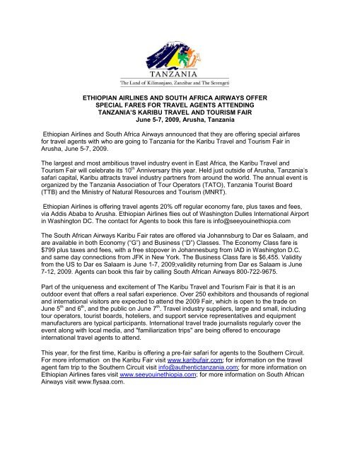 SAA Press Release 2009 - Tanzania Tourist Board