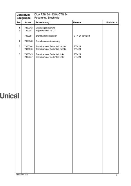 ET-Liste DUA korr.10_05 - Unical Deutschland