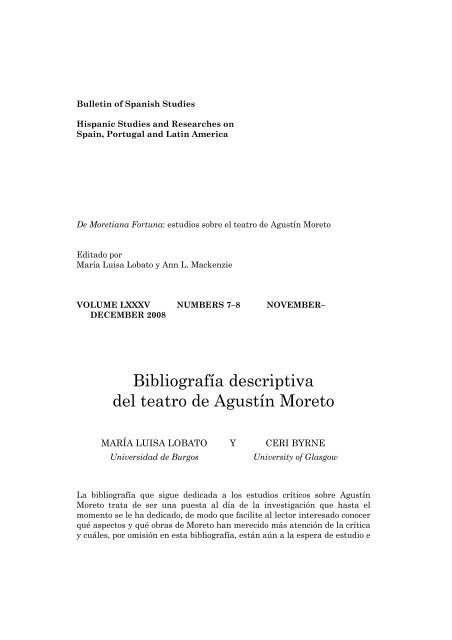 Bibliografía descriptiva del teatro de Agustín Moreto