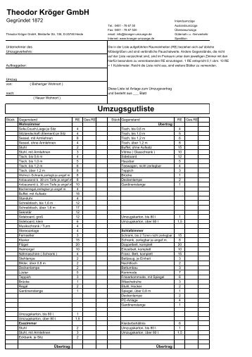 Theodor Kröger GmbH Umzugsgutliste - Theodor Kröger - Spedition ...