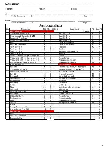 Umzugsgutliste - DIE BROCKI´S Transportgesellschaft mbH