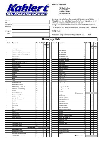 Umzugsgutliste - Kahlert-Umzuege