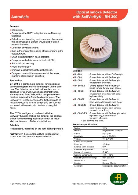 AutroSafe Optical smoke detector with SelfVerify - BH-300 - cevsad