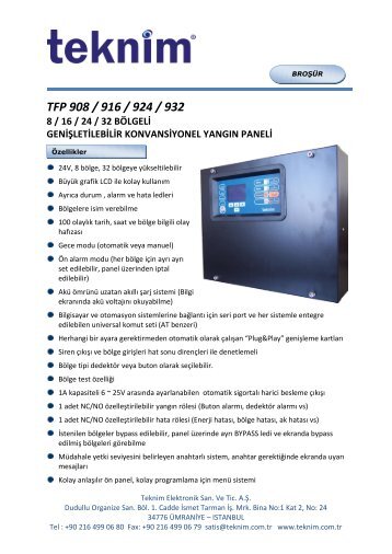 TFP 9xx Konvansiyonel Yangın Alarm Paneli - Teknim Elektronik