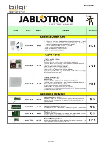 Jablotron Alarm ve Paneller (Bilgi Elekt.) - BEB Güvenlik Sistemleri